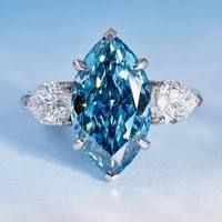 Bague en diamant bleu fantaisie certifié IGI, cultivé en laboratoire, or massif 18 carats, coupe marquise, 3 pierres