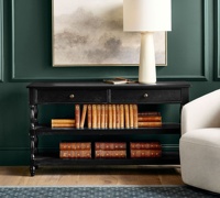Mesa Consola Moderna de Roble Negro Americano RH Distinguished, Mesa de Entrada Personalizable con 2 Cajones, Mesa Auxiliar de Lujo con Patas de Espiga