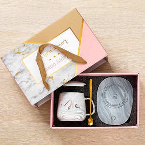 Juego de <span class=keywords><strong>tazas</strong></span> de cerámica rosa para pareja Ins, caja de regalo, calentador con Control de temperatura, taza de café inteligente - Product Image 2