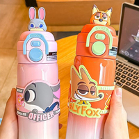 Nouvelle gourde en plastique pour enfants, grande capacité 500 ml, motif ours de dessin animé, avec sangle et paille, pour l'école