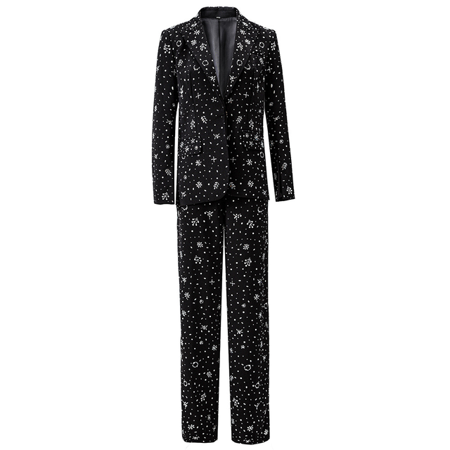 SR2449 Kimshein Wholesale Winter Fashion Elegant Women Shiny Beaded Diamond Pants Sets Women Two Piece Outfits