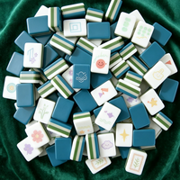Set Mahjong Amerika Motif Merak Artisan 166 Ubin Mahjong Melamin Dua Warna Klasik Permainan Papan Barat untuk Keluarga