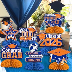 Centres <span class=keywords><strong>de</strong></span> table en nid d'abeille orange et bleu pour la remise des diplômes, décorations <span class=keywords><strong>de</strong></span> table « Vous l'avez fait ! » pour les fournitures <span class=keywords><strong>de</strong></span> fête des diplômés <span class=keywords><strong>de</strong></span> la promotion 2026 - Product Image 3