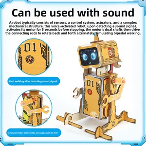 Jouets éducatifs pour enfants, développement de l'intelligence, robot à commande vocale DIY, matériau en bois, alimenté par <span class=keywords><strong>batterie</strong></span>, 0-3 mois, neuf - Product Image 2