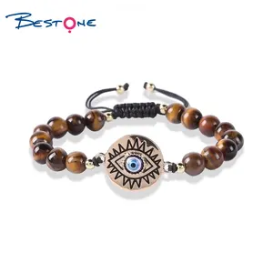 Bestone-pulsera de piedra auténtica para mujer, de alta calidad, con Ojo Azul, doble capa, cuentas de cristal, joyería