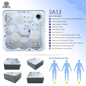 Spa <span class=keywords><strong>de</strong></span> massage <span class=keywords><strong>pliable</strong></span> moderne pour 5 personnes avec drain, en acrylique, pour usage intérieur/extérieur, hôtel, 33 jets - Product Image 2