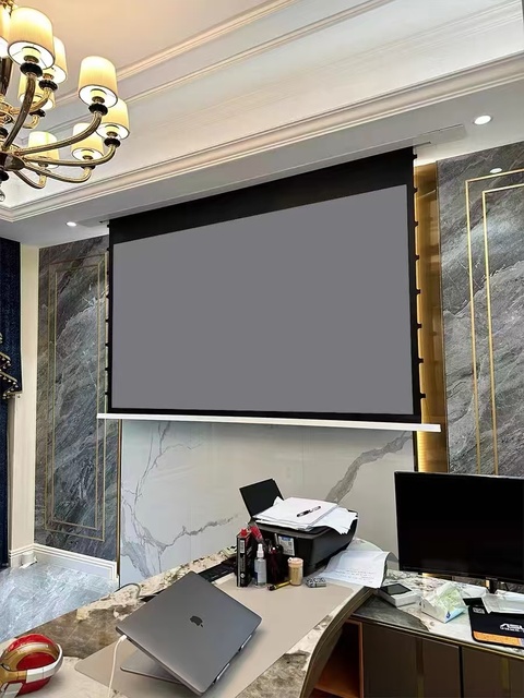 Factory Wholesale 150 Inch 16:9 Home Theater Projector Screen Ceiling Mounted Embedded Hidden Electric Screen with Tab-tension