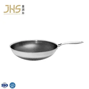 PFOA Free 3 Ply Stainless Steel Cookware Honeycomb Cooking Wok With Whitford Non Stick Coating