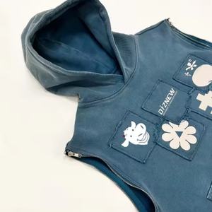 Sudadera con Capucha Vintage Personalizada con Cremallera, Mangas Desmontables, Estampado de Parche, Sudadera Vintage Gruesa al por Mayor - Product Image 6