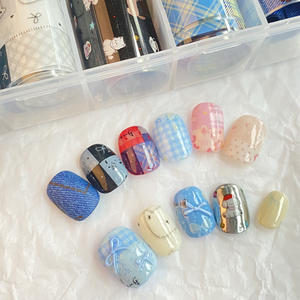 TSZS estilo coreano pintado a mano Graffiti <span class=keywords><strong>manicura</strong></span> transferencia <span class=keywords><strong>pegatinas</strong></span> punto Plaid patrón lindo ilustración uñas láminas <span class=keywords><strong>pegatinas</strong></span> - Product Image 4