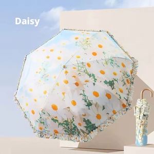 Paraguas Clásico de Boda para Mujer con Diseño de Gancho Dorado, Fibra de Aleación, UPF 50+, Plegable en Tres Partes, Portátil para Sol y Lluvia, Regalo de Negocios - Product Image 1