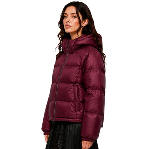 Chaqueta Acolchada con Capucha para <span class=keywords><strong>Mujer</strong></span>, Color Vino Tinto Borgoña, Abrigo de Invierno Aislado, Chaqueta Bomber Acolchada, <span class=keywords><strong>Anorak</strong></span> de Satén Mate, Ropa de Abrigo Cálida - Product Image 2