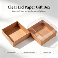 Boîte cadeau carrée en papier kraft avec couvercle transparent en PVC, boîte d'emballage pliable pour bonbons, bijoux, artisanat fait main, logo personnalisé