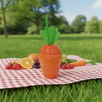 Gobelet en plastique fantaisie mignon en forme de carotte pour cocktail avec paille et couvercle pour Pâques