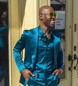 Shinny Satin abito da <span class=keywords><strong>uomo</strong></span> Slim Fit giacca giacca da <span class=keywords><strong>uomo</strong></span> per <span class=keywords><strong>uomo</strong></span> Costume Homme elegante abito da sposa 2 pz vestiti alla moda - Product Image 1