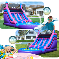 Toboggans aquatiques gonflables commerciaux populaires à double voie avec souffleur, grand toboggan aquatique gonflable pour enfants et adultes