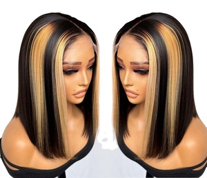 Parrucca Corta Donna Effetto Piano Color, Marrone Dorato Tinto, Bob con Mèches P4/27, 100% <span class=keywords><strong>Capelli</strong></span> Umani Vergini, Vendita Calda - Product Image 1