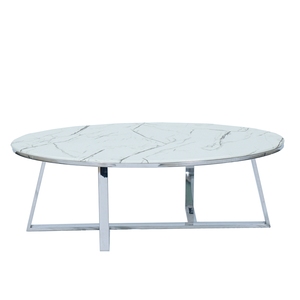 Cheap modern living room furniture stainless steel base coffee side tea marble table