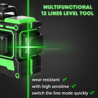 Niveau laser rotatif 3D 12 lignes à faisceau vert, rechargeable, batterie lithium, mode impulsion, 360 degrés, pour projets industriels et bricolage