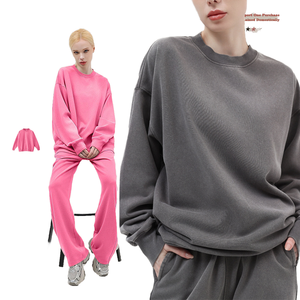 Conjunto Deportivo Vintage para Hombre Silen Diel, Otoño Invierno, 400g, Color Sólido, 100% Algodón Tejido, Sudadera Holgada con Cuello Lavado y Pantalones Deportivos - Product Image 1