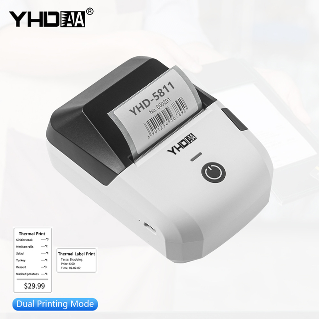 2 in 1 Dual Receipt & Label POS Ticket Sticker Printer USB Bluetooth Wireless 58mm Portable Mini Thermal Printer