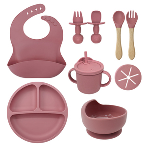 Non Slip Suction Baby Silicone Dinner Set 9 Piece Bowl Cup <b>Bib</b> Spoon Toddler Feeding Safe BPA Free - Product Image 3