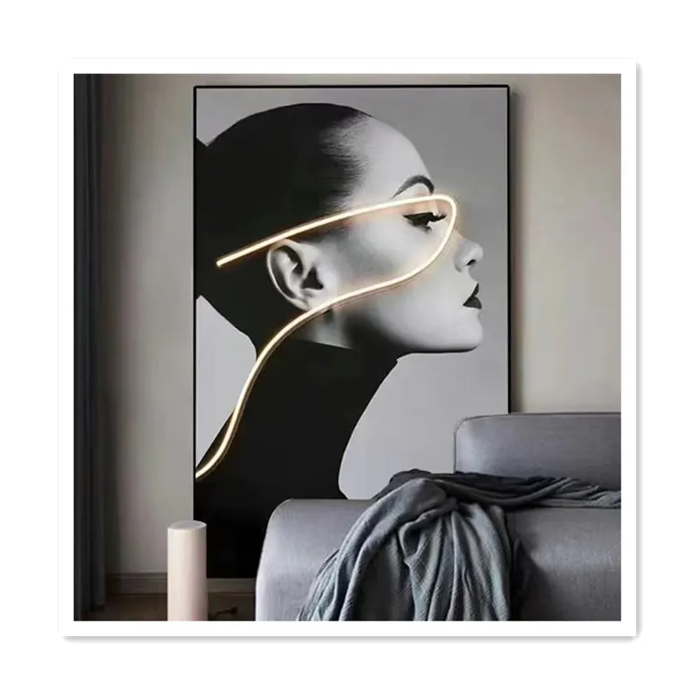 Artunion Luxe Moderne Led Verlicht Licht Kristallen Porselein Portret Met Grote Wanddecoratie Voor Huisdecoratie