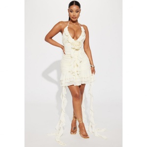 เดรสปาร์ตี้ลำลองสำหรับผู้หญิง คอวีลึก แต่งระบาย จับจีบ ซิปหลังแบบซ่อน ดีไซน์เฉพาะตัว - Product Image 3