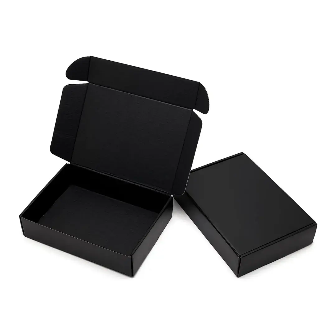 Caixa dobrável preta para roupas de luxo personalizadas, caixa de papel kraft para presente, caixa postal para envio