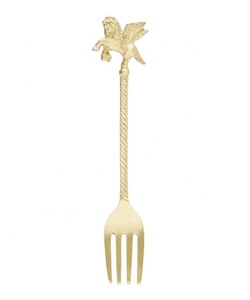 Gold Plated Stainless Steel Horse End Handle Gold Plated <b>Dessert</b> Cake <b>Fork</b> Royal Stainless Steel Cutlery Set - Product Image 1