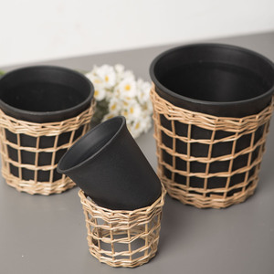 Willow Woven Flower <b>Pots</b> For <b>Succulents</b> Plastic Planters Desktop Green Plants Circular Design XH24-440 - Product Image 2