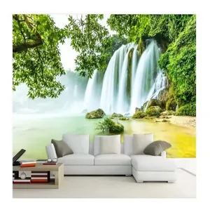 Papel de parede 3D personalizado para paredes, mural de montanha, floresta, cachoeira verde, paisagem, decoração de casa, murais 3D