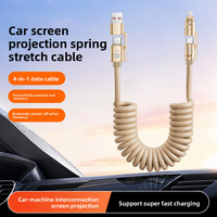 Câble USB C 4 en 1, 240W PD, charge rapide, câble de données enroulé en spirale pour voiture, type C vers type C avec USB A pour adaptateurs IOS