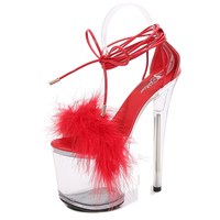 2024 été nouvelles femmes Sexy talon haut fourrure sandales pantoufles haut Stiletto avec fond épais talon PU TPU semelle intérieure matériel