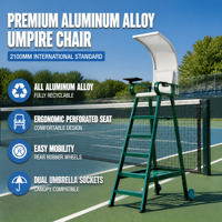 Chaise d'arbitre de tennis portable en alliage d'aluminium durable pour équipement de terrain sportif, prête pour auvent, avec roues