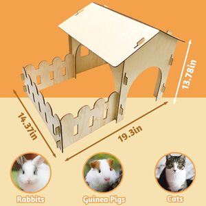 Château <span class=keywords><strong>de</strong></span> lapin en bois cachette avec clôture petit Animal jeu <span class=keywords><strong>maison</strong></span> cachette avec fenêtre amovible lapin <span class=keywords><strong>lit</strong></span> cabine lapin château - Product Image 6