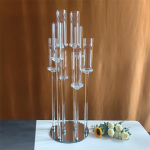 High Quality Large Crystal Wedding Candle Holder 9 Arms Candelabra Tall Tube Clear <strong>Glass</strong> <strong>Candlestick</strong> for Table Centerpieces - Product Image 2