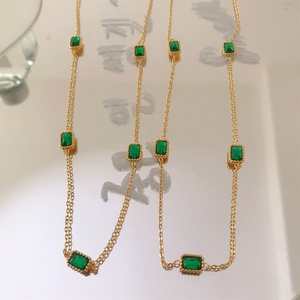 2024 nouveaux bijoux élégants en acier inoxydable vert pierre précieuse carré émeraude zircon <span class=keywords><strong>collier</strong></span> personnalisation - Product Image 2