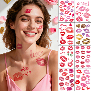 Rouge à lèvres rose imperméable, marque la Saint-Valentin, sexy et sensuel, tatouages temporaires pour femmes, hommes, corps, bras, <span class=keywords><strong>jambes</strong></span>, visage - Product Image 1
