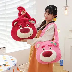 Hot Selling Kawaii Pink Bear Plush Shoulder Bag Women Cute Stuffed Animal Plush Tote Bag for Girls