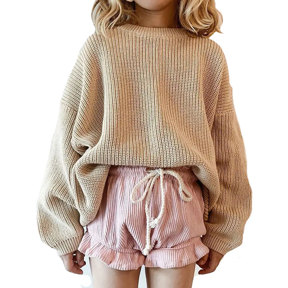 Bebé invierno de gran tamaño cálido pullover tops 2021 RTS niñas pequeñas suéteres de punto de lana de caramelo