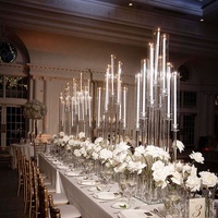 Vente en gros, chandelier 9 bougies en verre pour événement, candélabres en cristal hauts, décoration de table de mariage