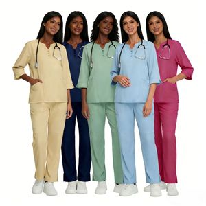 Hospital Scrub Set Women Split Woven Moisture Wicking Uniforms For Medical Use - Product Image 5