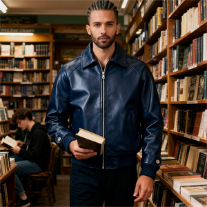 Chaqueta de Cuero Casual para Hombre, Estilo Urbano, Personalizada OEM, con Bolsillos con Cremallera, Chaqueta de PU Corta, Chaqueta de Cuero Genuino de Buena Calidad para Hombre - Product Image 3