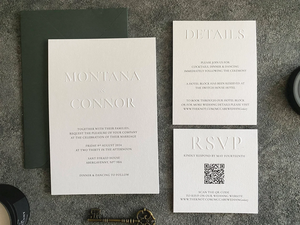 Invitación de Boda Clásica Personalizada con Relieve, Impresión Tipográfica Moderna y Minimalista con Código QR - Product Image 3