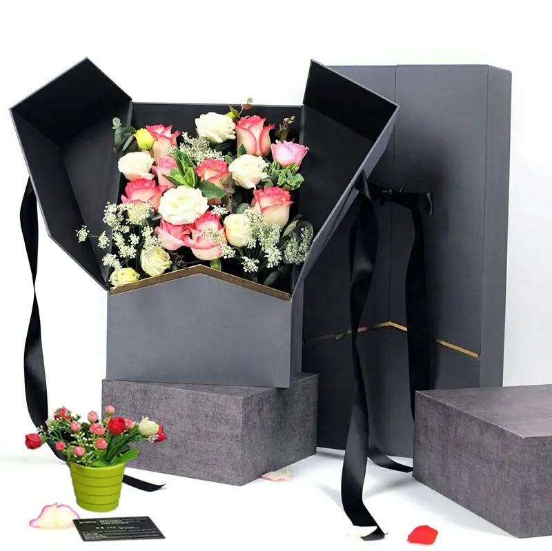 Уникальная прямоугольная подарочная коробка в форме розы на День святого Валентина с шелковой ручкой