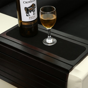 Sofa Armrest <b>Table</b> <b>Wood</b> <b>Foldable</b> Extendable Telescopic For Living Room Dark Brown Solid Color Irregular Shape - Product Image 3