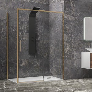 Box Doccia Kamalu KLA-4000G Oro Satinato 70x150 Scorrevole e Fisso Vetro 6mm con Altezza 200h Stile Pieghevole per Hotel - Product Image 2