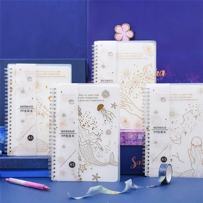 Japón comprar en línea suministros de papelería creativa cubierta de PVC bronceado cielo estrellado cielo impreso personalizado Bloc de notas diarios cuadernos