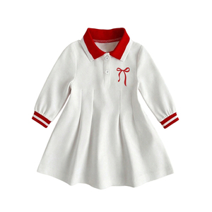 <span class=keywords><strong>Robe</strong></span> décontractée blanche à manches longues pour petites filles, style preppy, col polo rouge, imprimé nœud, vêtements pour tout-petits, livraison rapide - Product Image 4